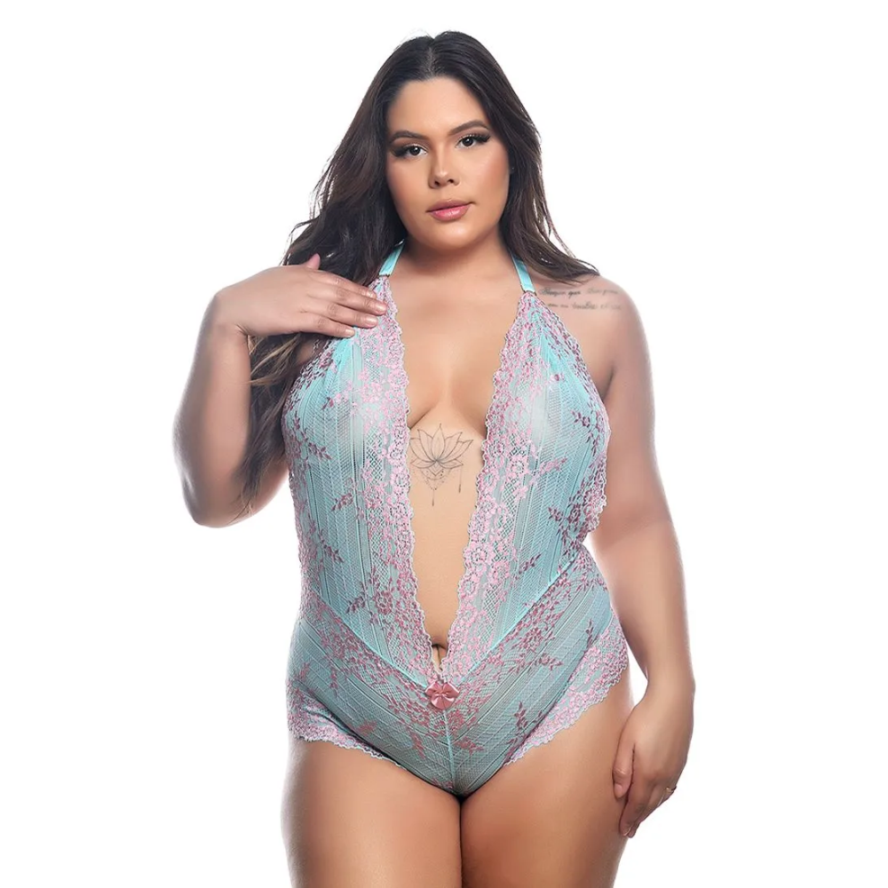 BODY RENDA BICOLOR PLUS SIZE