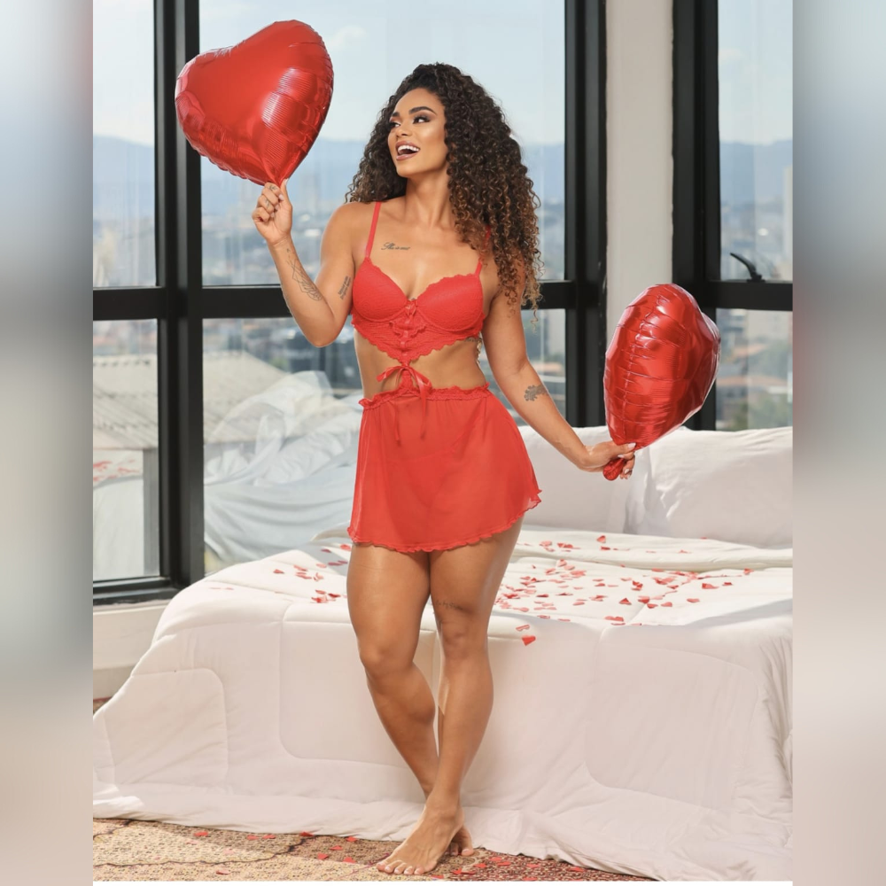 CAMISOLA DECOTADA TULE E RENDA DLYRIO MAIS MULHER
